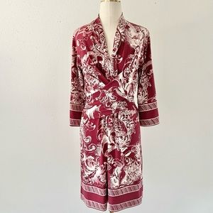 BCBGMAXAZRIA Women's Size XS Red White Floral Printed Kimono 3/4 Sleeve Dress